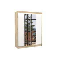 Posuvná skříň se zrcadlem a osvětlením LED FEVER - Dub Sonoma / Bílá - šířka 150cm ADRK
