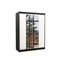 Posuvná skříň se zrcadlem a osvětlením LED FEVER - Černá /Bílá - šířka 150cm ADRK