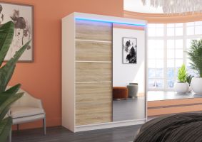 Posuvná skříň se zrcadlem a LED osvětlením LIMBO - Bílá / Sonoma - šířka 150cm