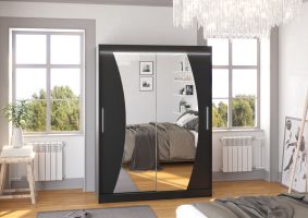 Posuvná skříň se zrcadlem a LED osvětlením MODESTO - Černá - šířka 150cm ADRK