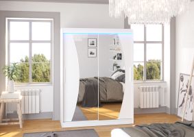 Posuvná skříň se zrcadlem a LED osvětlením MODESTO - Bílá - šířka 150cm