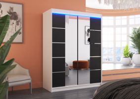 Posuvná skříň se zrcadlem a LED osvětlením NORDIC - Bílá / Černá - šířka 150cm