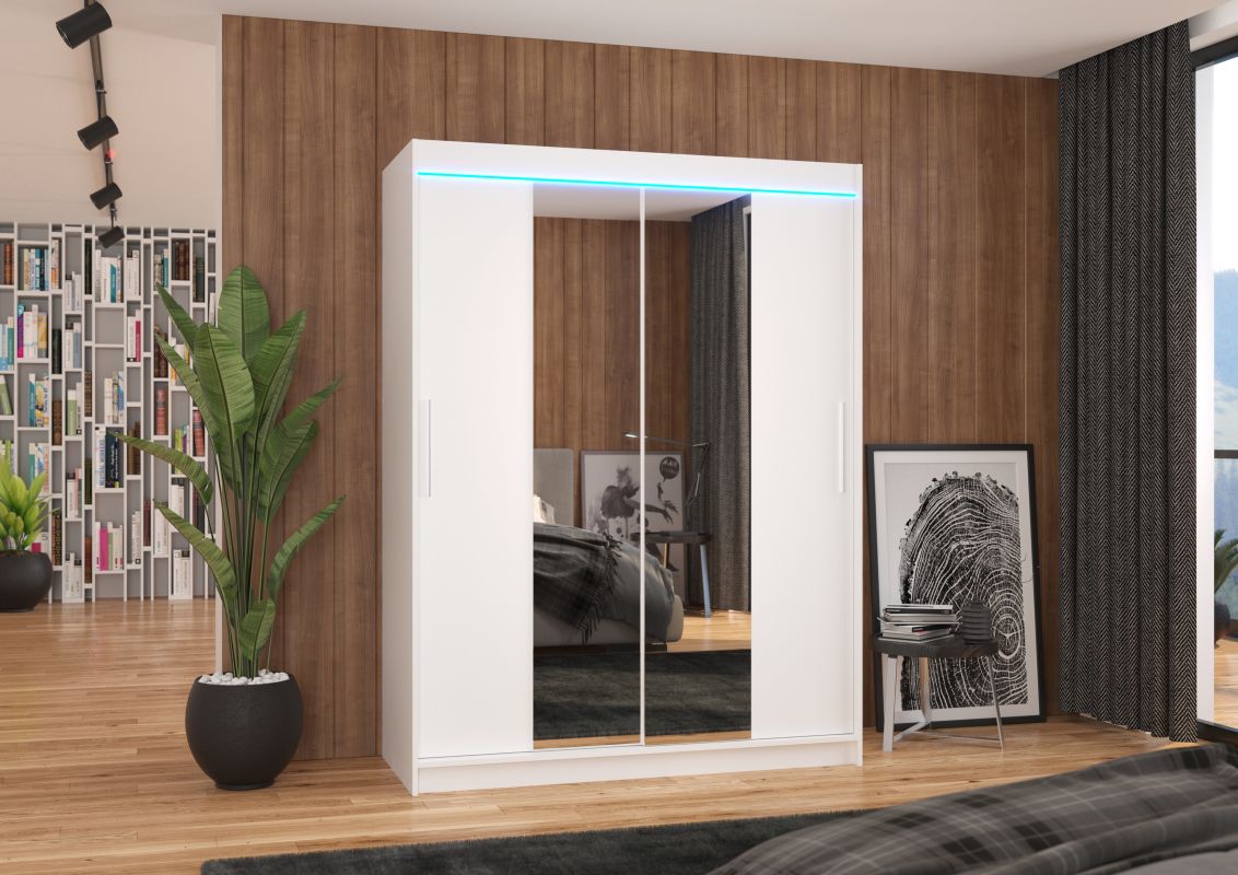 ADRK Posuvná skříň se zrcadlem a LED osvětlením INESS - Bílá - šířka 150cm