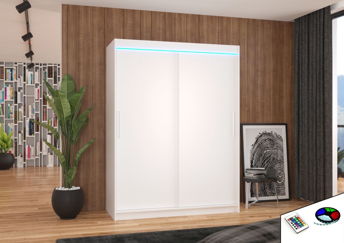 ADRK Posuvná skříň s LED osvětlením DENVER - Bílá - šířka 150cm