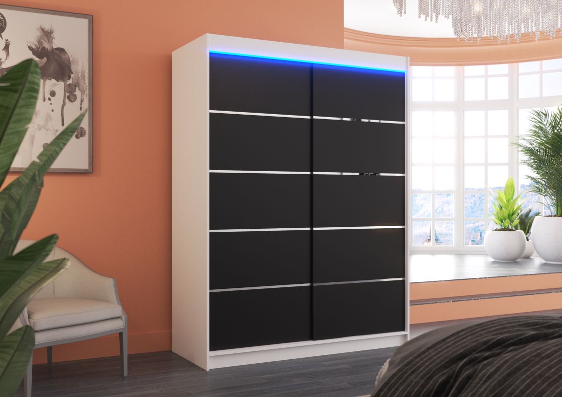 ADRK Posuvná skříň s LED osvětlením LUFT - Bílá / Černá - šířka 150cm