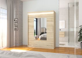 Posuvná skříň se zrcadlem a LED osvětlením DORRIGO - Sonoma - šířka 150cm