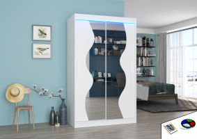 Posuvná skříň se zrcadlem a LED osvětlením OSWALD - Bílá - šířka 120cm