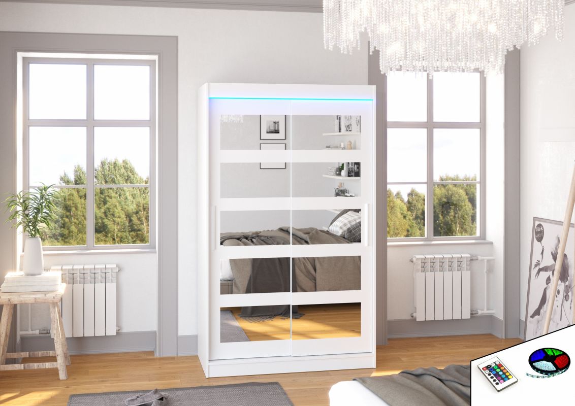 ADRK Posuvná skříň se zrcadlem a osvětlením LED SALEM - Bílá - šířka 120cm