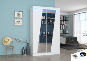 Posuvná skříň se zrcadlem a LED osvětlením TEXAS - Bílá - šířka 120cm