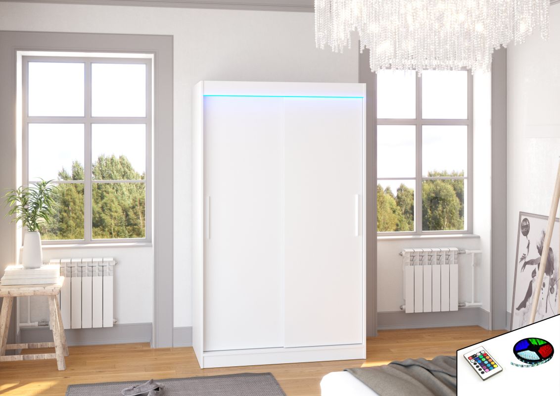 ADRK Posuvná skříň s osvětlením LED COLLIN - Bílá - šířka 120cm