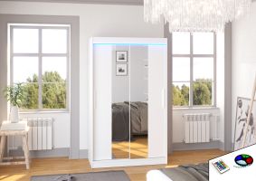 Posuvná skříň se zrcadlem a LED osvětlením SANTOS - Bílá - šířka 120cm