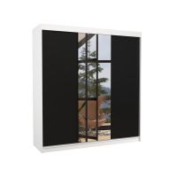 Posuvná skříň se zrcadlem SANTIAGO - Bílá / Černá - šířka 200cm ADRK