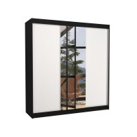 Posuvná skříň se zrcadlem SANTIAGO - Černá / Bílá - šířka 200cm ADRK