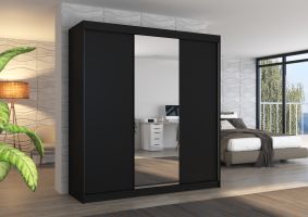 Posuvná skříň se zrcadlem SANTIAGO - Černá - šířka 200cm