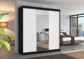 Posuvná skříň se zrcadlem SANTIAGO - Černá / Bílá - šířka 200cm
