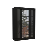 Posuvná skříň se zrcadlem a lacobely KEITA - Černá / Černý lesk - šířka 150cm ADRK