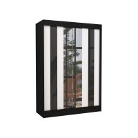 Posuvná skříň se zrcadlem a lacobely KEITA - Černá / Bílá / Černý lesk - šířka 150cm ADRK
