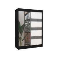 Posuvná skříň se zrcadlem a lacobely TOURA - Černá / Bílá / Šedý lesk - šířka 150cm ADRK
