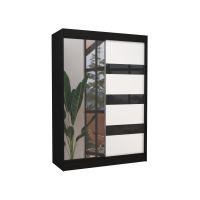 Posuvná skříň se zrcadlem a lacobely TOURA - Černá / Bílá / Černý lesk - šířka 150cm ADRK
