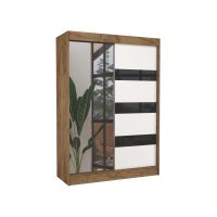 Posuvná skříň se zrcadlem a lacobely TOURA - Řemesla / Bílá / Černý lesk - šířka 150cm ADRK