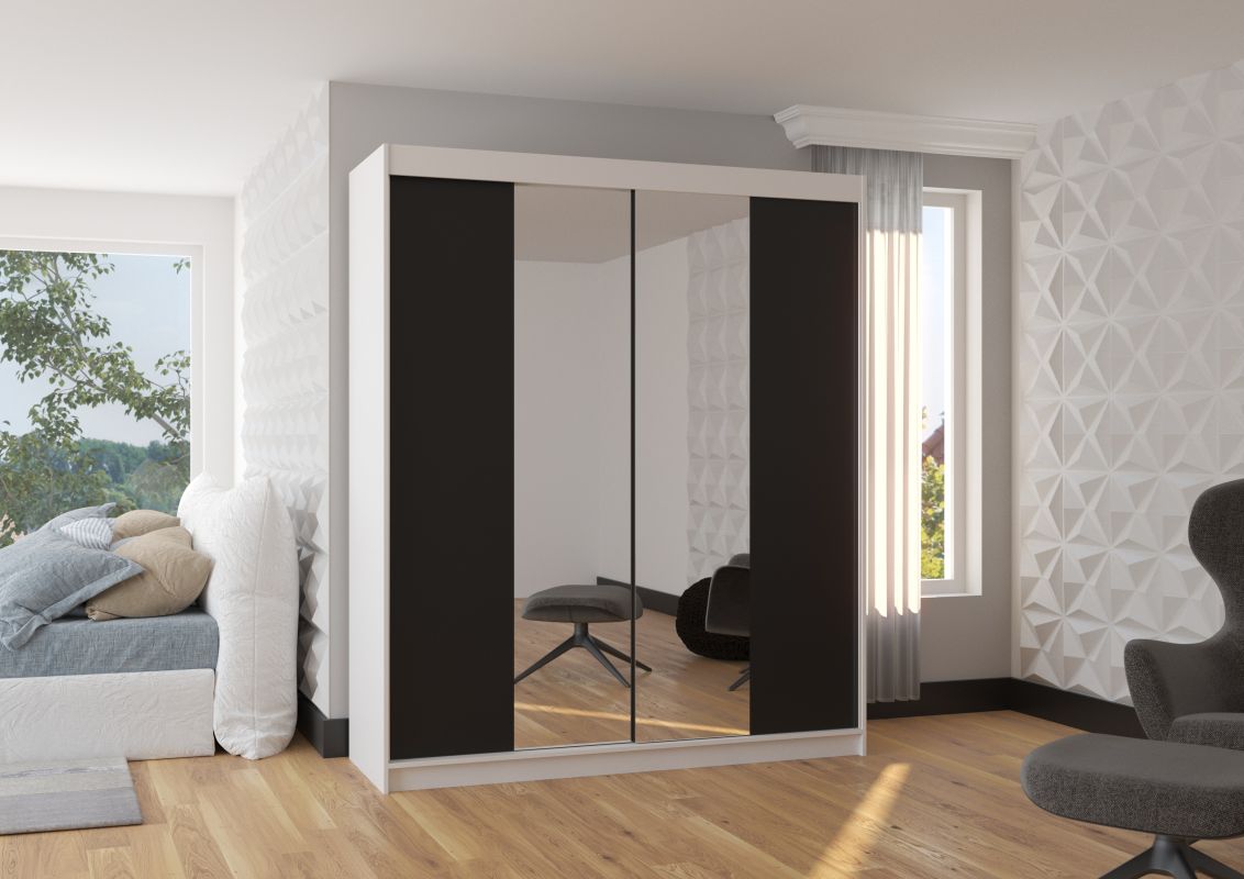 ADRK Posuvná skříň se zrcadlem BALANCE - Bílá / Černá - šířka 180cm