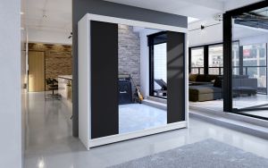 Posuvná skříň se zrcadlem BALANCE - Bílá / Černá - šířka 180cm ADRK