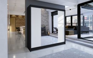 Posuvná skříň se zrcadlem BALANCE - Černá / Bílá - šířka 180cm ADRK