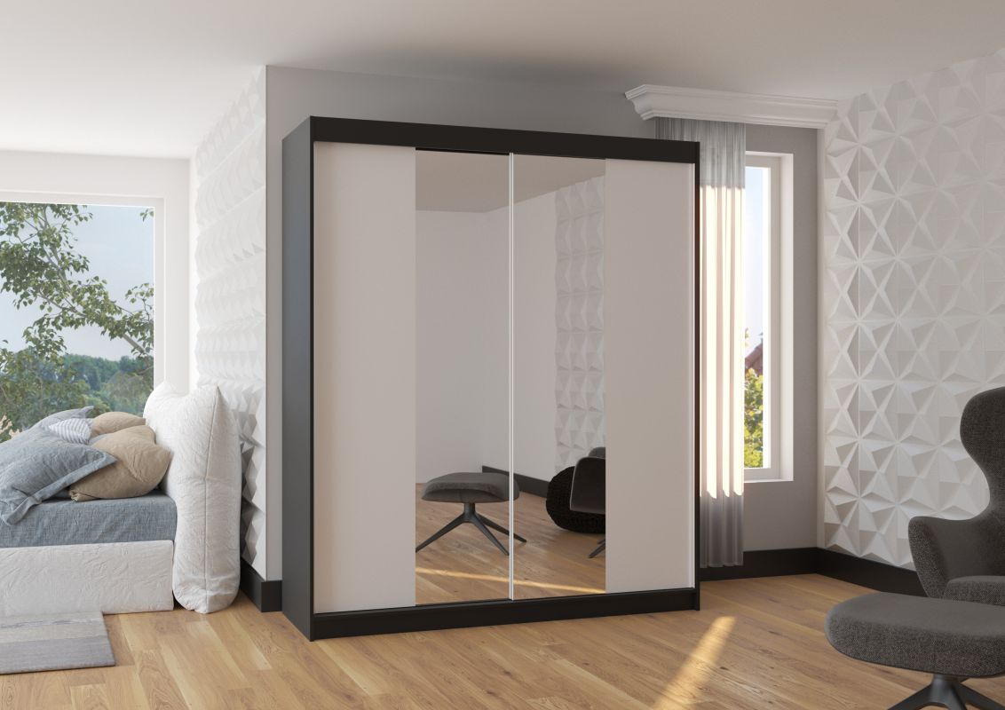 ADRK Posuvná skříň se zrcadlem BALANCE - Černá / Bílá - šířka 180cm