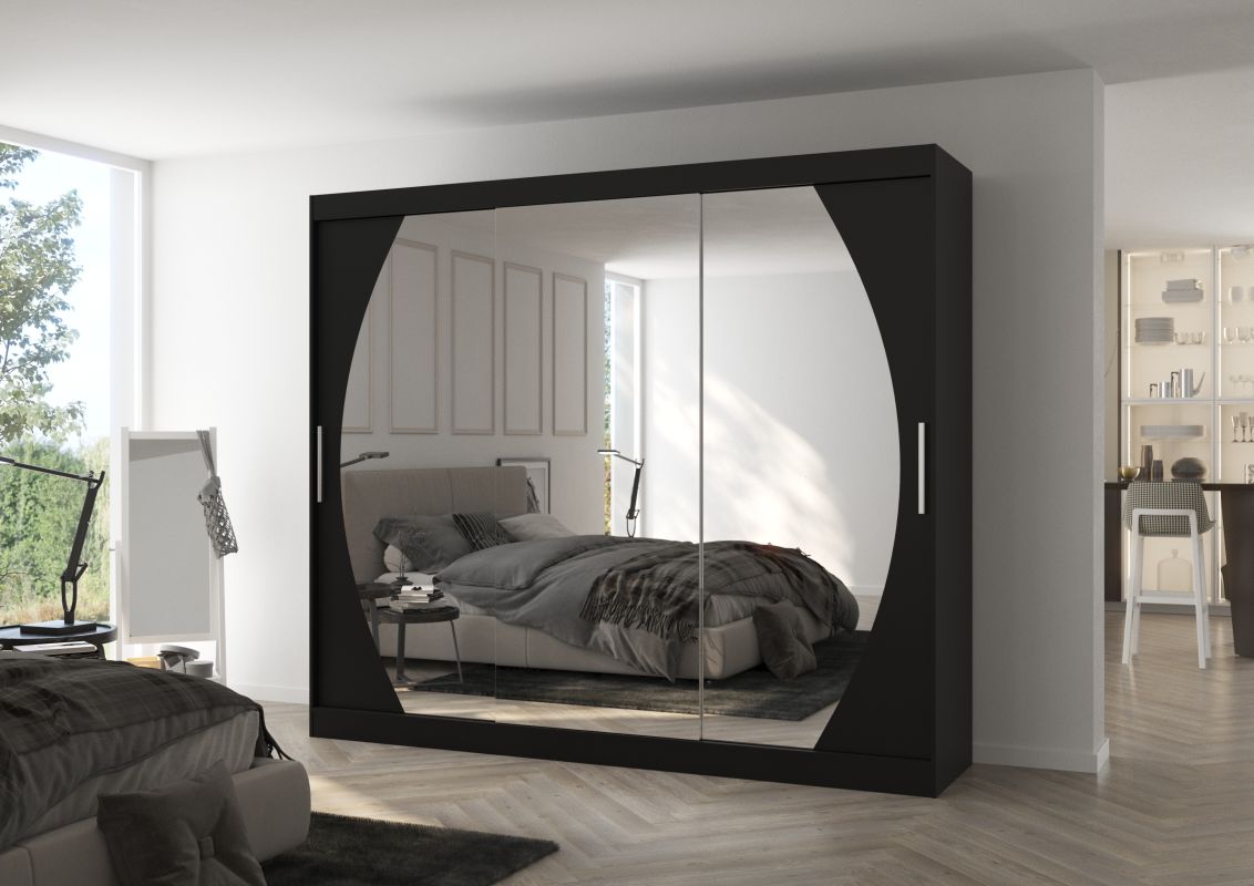 ADRK Posuvná skříň se zrcadlem CAMBE - Černá - šířka 250cm