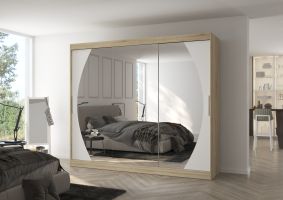 Posuvná skříň se zrcadlem CAMBE - Dub Sonoma / Bílá - šířka 250cm