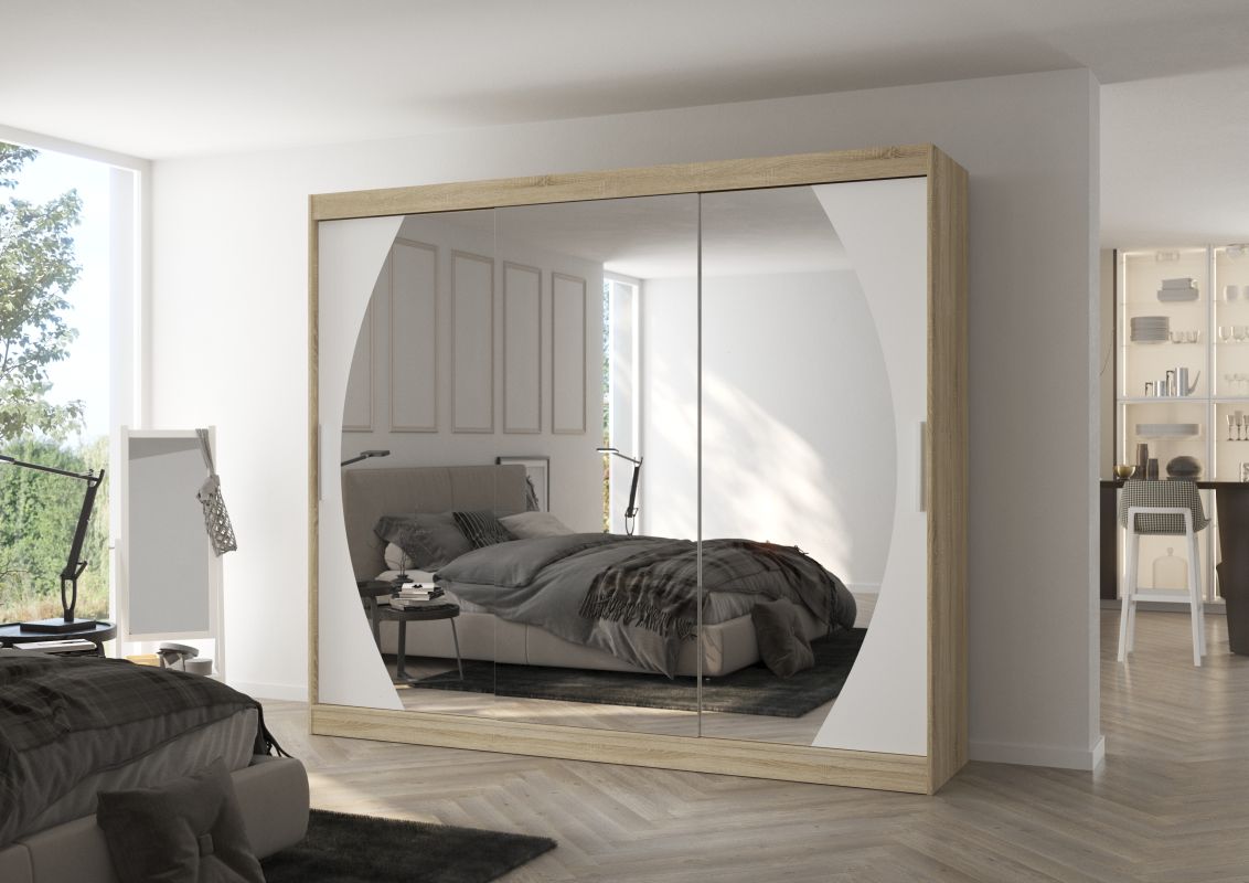 ADRK Posuvná skříň se zrcadlem CAMBE - Dub Sonoma / Bílá - šířka 250cm
