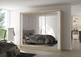 Posuvná skříň se zrcadlem CHESTER - Dub Sonoma / Bílá - šířka 250cm