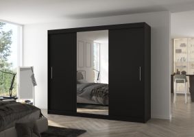 Posuvná skříň se zrcadlem DENIS - Černá - šířka 250cm