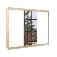 Posuvná skříň se zrcadlem DENIS - Dub Sonoma / Bílá - šířka 250cm ADRK