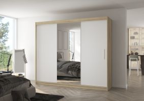 Posuvná skříň se zrcadlem DENIS - Dub Sonoma / Bílá - šířka 250cm