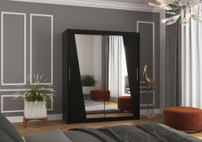 Posuvná skříň se zrcadlem PRETO - Černá - šířka 180cm