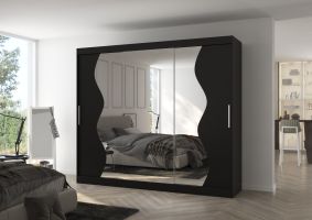 Posuvná skříň se zrcadlem SHARON - Černá - šířka 250cm