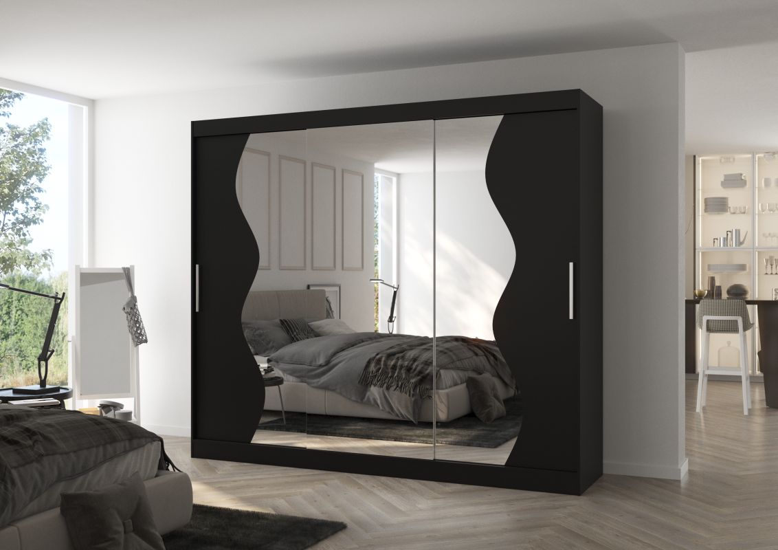 ADRK Posuvná skříň se zrcadlem SHARON - Černá - šířka 250cm