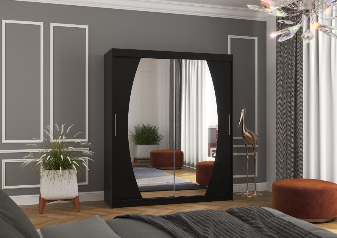 ADRK Posuvná skříň se zrcadlem BALTIMORE - Černá - šířka 180cm