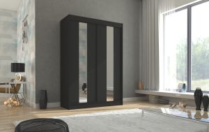 Posuvná skříň se zrcadlem BALTON - Černá - šířka 150cm