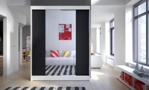 Posuvná skříň se zrcadlem FEVER - Bílá/Černá - šířka 150cm ADRK