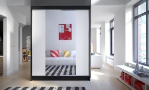 Posuvná skříň se zrcadlem FEVER - Černá / Bílá - šířka 150cm ADRK