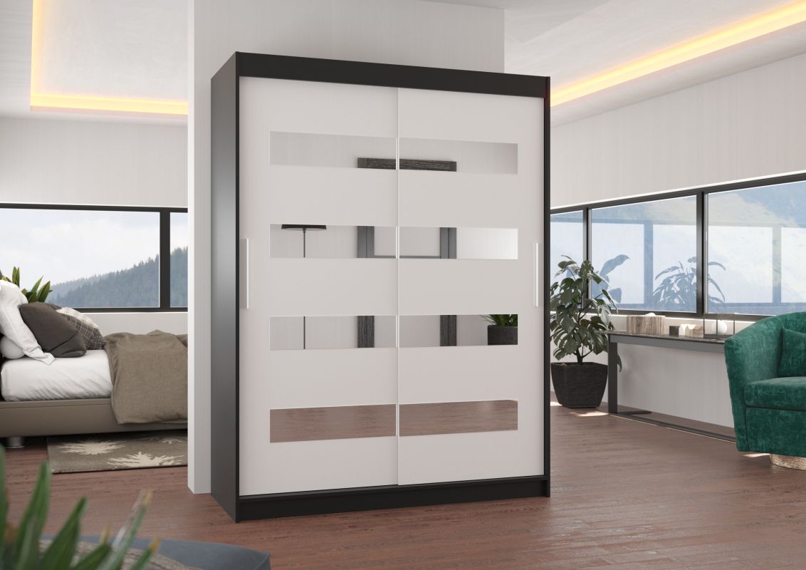 ADRK Posuvná skříň se zrcadlem BALTIC - Černá / Bílá - šířka 150cm