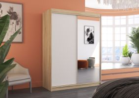 Posuvná skříň se zrcadlem JORDI - Sonoma / Bílá - šířka 150cm