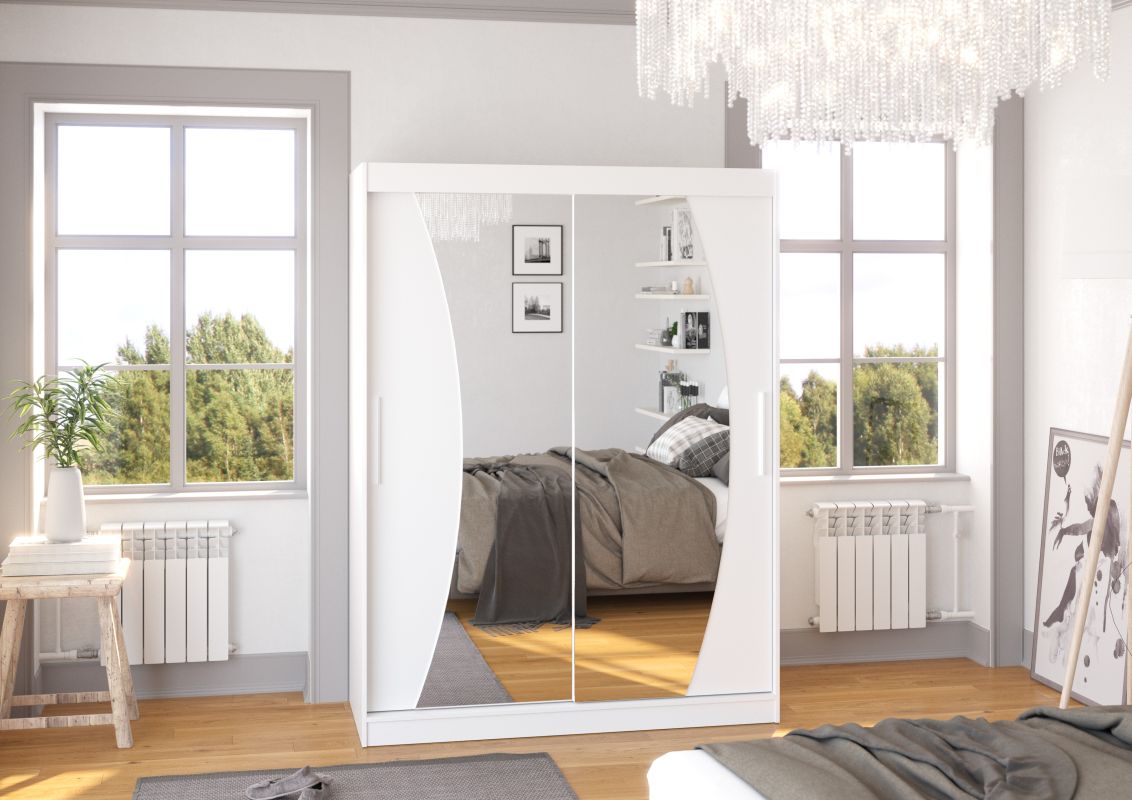 ADRK Posuvná skříň se zrcadlem MODESTO - Bílá - šířka 150cm