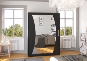 Posuvná skříň se zrcadlem MODESTO - Černá - šířka 150cm