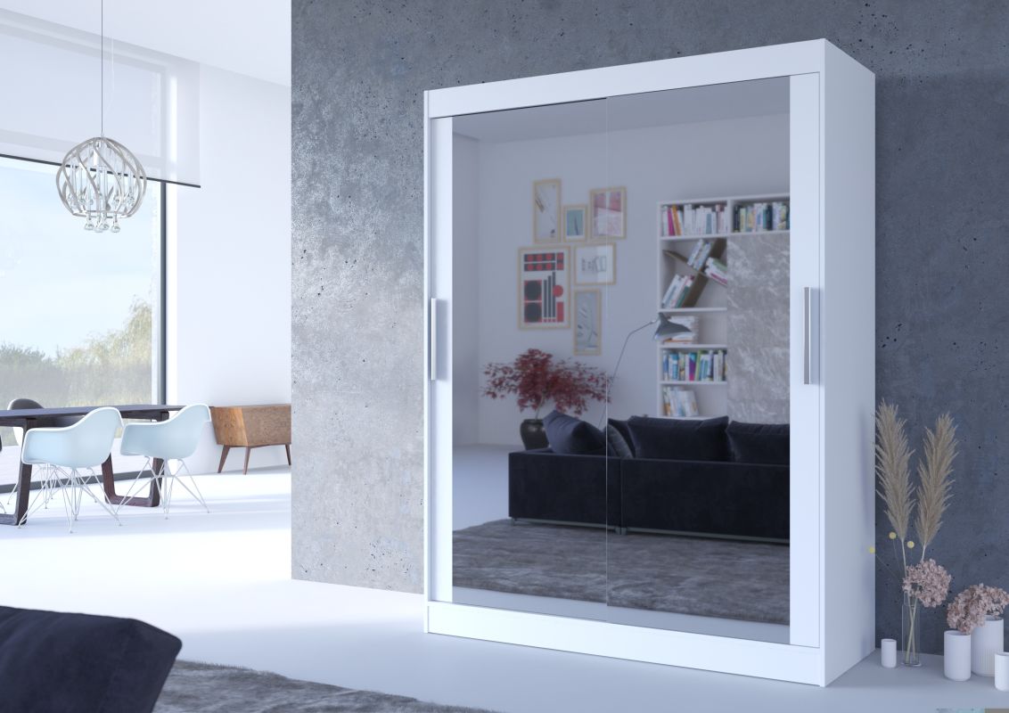 ADRK Posuvná skříň se zrcadlem PERMO - Bílá - šířka 150cm