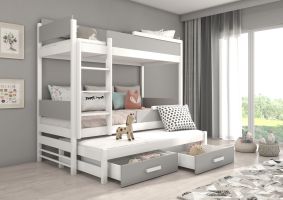 Patrová postel s matracemi QUEEN - Bílá / Šedá - 90x200cm
