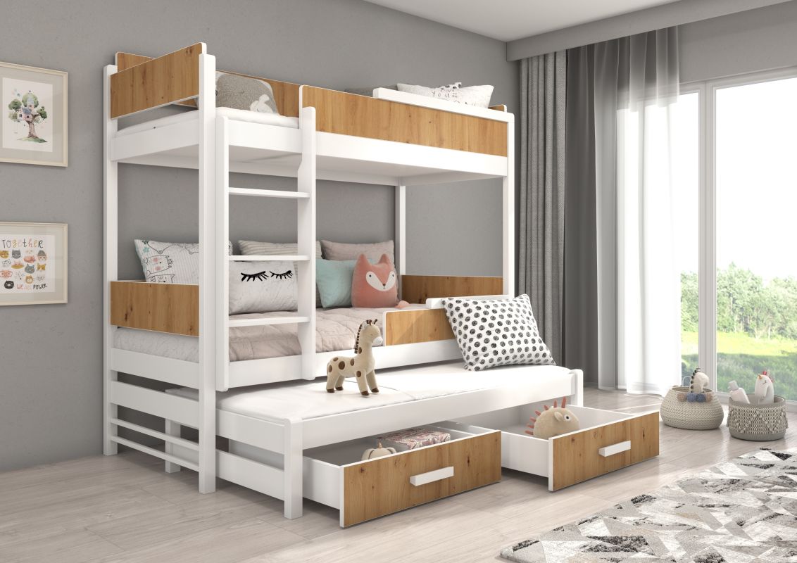 ADRK Patrová postel s matracemi QUEEN - Bílá / Antracit - 90x200cm