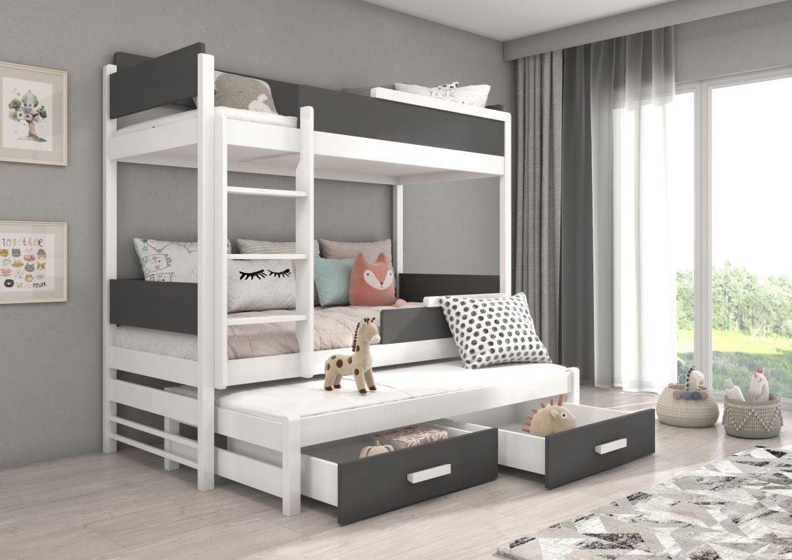 ADRK Patrová postel s matracemi QUEEN - Bílá / Grafit - 90x200cm